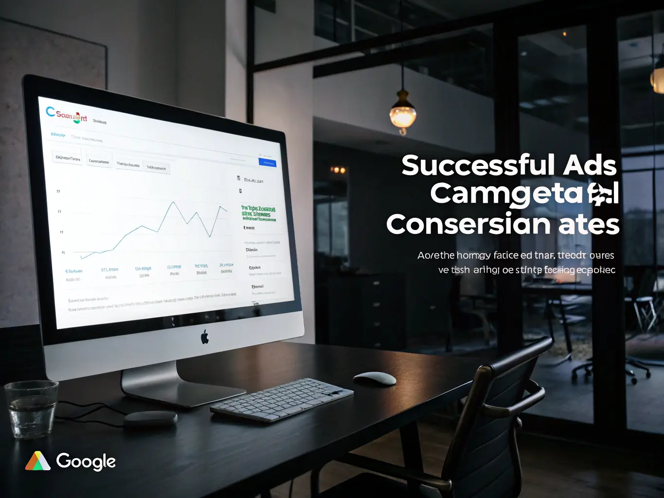 A computer screen displaying Google Ads campaign analytics with upward trending graphs, illustrating GrowthSmith's Google Ads management expertise.